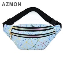 AZMON 레인보우 다이아몬드 캐주얼 힙색 가방 2.5L, 블루