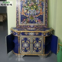 수입 명품 엔틱 원목 수납 서랍장 고가구 자개장 화초 나비장 이태리 명화풍경 노블레스 약장, 해외배송(약 2주에서 3주 소요), 가로140 폭40 높이89cm, E 네이비골드
