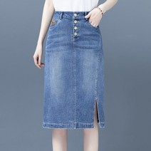 데님스커트 여성 하프기장 가을 하이웨이스트 날씬해 보이는 A라인 힙랩 옆트임 슬릿 무릎넘어 원스텝 2780922387