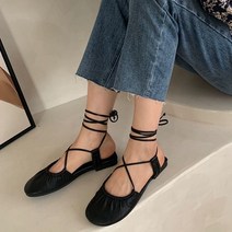 발레슈즈 발레무용 여성단화 빈티지 코디가잘되는 타입학생 선녀스타일 스트랩 숙녀 소프트한바닥 원형헤드 플랫 반커버헤드 샌들, T06-블랙색(뒤구멍 타입), C01-35