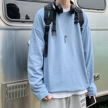 무지 티셔츠 봄가을 계절 하라쥬크 무드 유행 긴 소매 남자 와이드 루즈핏 트렌드 커플 타입 라운드넥 2053551589