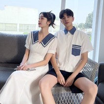 남여친커플 여름 마린룩 여원피스 남화이트 반팔셔츠 커플룩
