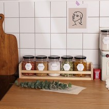 1단 양념통 400ml 감성 라벨 원목 선반 세트 - 조미료 소스 통 우드 정리대, 금속마개_블랙, 1단M+PET400ml 5개