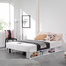 편안한 프레임리스 올인원 수납형 단면 매트리스 침대 23cm 싱글 슈퍼싱글 더블 퀸, 단면 수납받침 화이트 발통23Cm, 씨스타