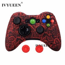 XBOX 360 콘솔게임 ivyueen 물 전송 인쇄 보호 스킨 for microsoft xbox 360 유선무선 컨트롤러 실리콘 케이스 커버 캡 93, 붉은 잎사귀