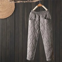 여자 누빔 바지 밴딩 팬츠 코튼 여성용 겨울 다운 면 새로운 따뜻한 하렘 캐주얼 격자 무늬 패딩 퀼트 여성 탄성 다운면 스웨트, 회색, l
