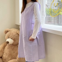체크앞치마 단추 원피스 어린이집선생님앞치마 유치원 여름 실습 망사 공방 카페, 베이직체크앞치마-보라, 1개