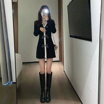 SJW 브이넥 미니 니트원피스 여성 가을겨울 리본 트위드원피스 하객룩 간절기룩