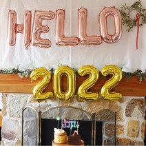 [파티조엘] 2022 HELLO 고딕 레터 풍선_새해 신년 풍선 연말파티 송년회풍선, 2022 골드, HELLO 로즈골드