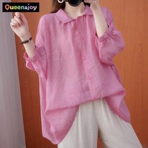 퀸앤조이 미녀77 레티드 린넨 7부 소매 밴딩 셔츠 블라우스***판매자 SSK무역***
