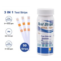 수질검사 ph측정기 어항물갈이 3 in 1 50pcs 스트립 수영장 스파 수질 테스트 용지 잔류 염소 ph 값 알칼리도 경도 테스트 스트립, 없음