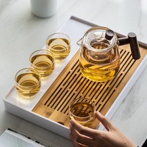 내열유리티포트 홍차티팟 티메이커 차주전자 차우리기 컵4개 세트, 투명 티팟+투명 컵4개+트레이