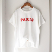 키홍샵 모달 PARIS 레터링 라운드넥 여자 반팔 티셔츠