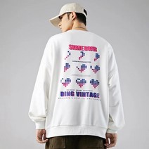 100% 순면 맨투맨 남성 라운드 루즈핏 봄가을 얇은 커플 가을 인스타 힙합 일본 상의 커플룩