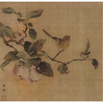 과숙내금도 화조도 공필화 도안 / 아기사과 참새 민화화실 수업자료 그림선물 신혼부부선물 결혼선물 인테리어