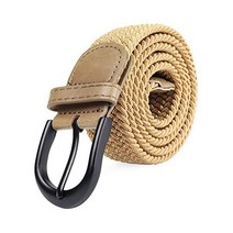 107665 마일 하이 라이프 꼰 스트레치 탄성 벨트 핀 타원형 솔리드 블랙 버클 PU 루프 엔드 팁 남성 여성 주니어, 소형 28 quot -30 quot (35 quot, 샤도네이 브라운