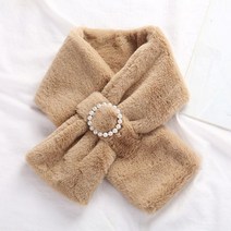 따뜻한 플러시 스카프 단색 진주 버클 링 인조 토끼 모피 크로스 칼라 목도리 긴 부드러운 목도리 겨울