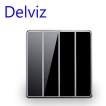 delviz 크리스탈 유리 스위치 1 gang 1way2way 매입형 스위치 16a euuk 표준 전등 스위치 대형 패널 고급 벽 키 스위치, 블랙 4 갱 스위치