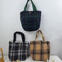 타탄 체크 미니 모직 에코백 손가방 토트백