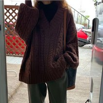 브이넥꽈배기니트 CHIC 겨울 가을 추가 두꺼운니트 키치한 스타일리쉬 초롱 와이드 루즈핏 이너니트 슬림핏 3952923870, 기타 사이즈, 커피 색 M
