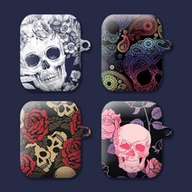 와우박스 주문제작 해골(Skull) 패턴 디자인 에어팟 버즈 무선 이어폰 케이스, 무광 하드케이스, 버즈 라이브(밑판 흰색)