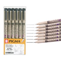 [조한스토어] 사쿠라 피그마 마이크론 다양한 선굵기의 펜 브러쉬 드로잉, 1세트, 블랙 BLACK_6본