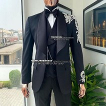 남성용 우아한 웨딩 수트 정장 신부 드레스 비즈 재킷 조끼 바지 파티 턱시도 블랙 3 피스 2022, XXXL, 샴페인