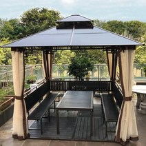 바베큐장 파라고 시골정자 마당 차양막 정원, 3 X 3m + 차양막 + 거즈 커튼