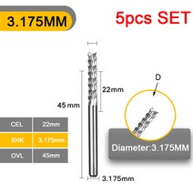 UCHEER-3.175/4/6mm 카바이드 텅스텐 PCB 옥수수 치아 커터 밀링 비트 조각 기계용 cnc 엔드밀 CNC 라우터, 3.175-22