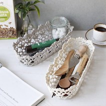 레이스 뜨개 자수 바구니 패브릭 미니 인테리어 수납함 실내 카페 정리박스 보조선반, 1개, 직사각(아이보리)