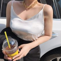 기본 무지 끈조절 나시 실크 새틴 나시 끈나시 민소매 블라우스 여성나시티