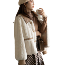 Crzen 여자 퍼 모피 자켓 가을 겨울 램스울 상의 인조밍크코트 23N727