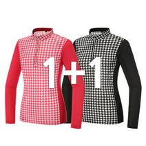 [집업 1+1] 봄 여름 여자 체크 긴팔 티셔츠 R75 냉감 집업티 등산 파크 골프웨어