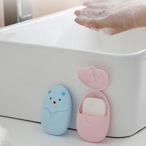 나성 귀여운 휴대용 곰돌이케이스 종이비누, 핑크, 50매입