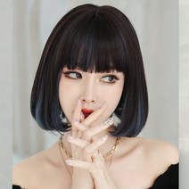가발 여단발 그라데이션 블루 선염 뽀글이 헤어커버 리사 동종 안개블루 풀오버, 홍차 민트 29Cm