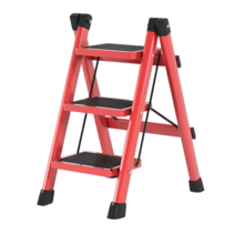 JL 가정용 접이식 사다리 가벼운 휴대용 다목적 미니 사다리, 레드, 3단