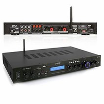 Pyle - 5채널 랙 마운트 블루투스 수신기 홈시어터 앰프 스피커 앰프 블루투스 무선 스트리밍 MP3/USB/SD/AUX/FM 라디오 200와트 디지털 ID3 LCD 디스플레이 포함 - PDA7BU 블랙, 5채널 앰프, 수신기 + 스피커 시스템, 흰색