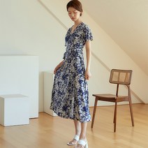 듀케이 프릴 소매 네이비 플라워 랩원피스