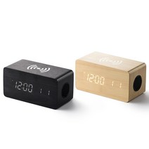 플라이토 우드 3in1 무선충전 블루투스 스피커 LED 탁상시계 무소음 알람, 블랙