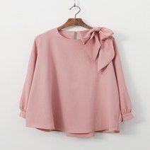 코지 여자 클래식 앤틱 어깨 리본 포인트 라운드넥 블라우스