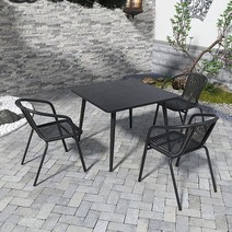 파라솔세트 대형 야외 옥상그늘막 비치 낚시 피크닉 편의점 카페 캠핑 접이식 테라스, 80 블랙 철제 사각 테이블+3 의자