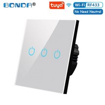 BONDA-스마트 스위치 Alexa RF433 No Neutral Tuya Control Google 1/2/3 Gang 스마트 라이프 홈 라이트 와이파이 터치, B655N Gray 03