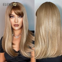 여자 단발 정수리 할머니 중년 항암 여성 통가발 반가발 요소 합성 긴 스트레이트 갈색, lc167-6