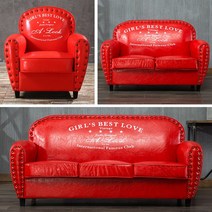 빈티지 엔틱쇼파 3인 거실 4인용 엔틱소파 복고풍 유럽식 인더스트리얼 스타일 소파 싱글 더블 인 레스토랑 바 클리어 커피숍 원목 아메리칸 스타일의 의류 매장, C.세 명의 사람들, V.빨간 네일 프린팅