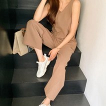 기타 바보사랑[디작소]여성 브이넥 민소매 와이드 롱 점프수트