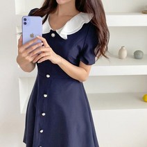 러플카라 진주원피스 1058508 DRESS 쉬폰 레이스원피스 네이비 Navy★jun☆a