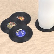 [NM]4P 레코드판 모양 컵받침 미끄럼 방지컵 인테리어컵 티코스터 4P컵 디자인컵, 상세페이지 참조, 상세페이지 참조