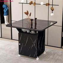 6인 원목 식탁 세라믹 4인 반타원 다기능 저장 테이블 럭셔리 접이식 모조 대리석 질감 주방 아침 식사 테이블 접이식 테이블, 80x72x76cm a7