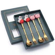 커피 스푼 포크 교반 스푼 디저트 스푼 삽 친구를 위한 선물 40JA, 색깔2, 하나