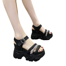 도오빠 머프트 여성 통굽 샌들 가죽 10CM 키높이 웨지힐 버클 큐빅 무지 여름 스트랩샌들 여자샌들 신발